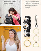 WEESMILE Keychain Wristlet, Stretchy Key Chain for Car Keys with D ring, Cute Scrunchie Wrist Bracelet for Women Men