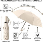 BAODINI Small UV Protection Travel Umbrella Compact for Rain and Sun UPF 50+ Windproof Portable 42 inch Umbrella for Women and Men