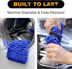 2Pack Premium Car Wash Mitt, Scratch-Free 2-in-1 Dual-Side Chenille Microfiber Gloves for Auto Detailing, Safe on Paint, Glass, Chrome – for Cars, Trucks, SUVs, RV & Motorcycle (Blue)
