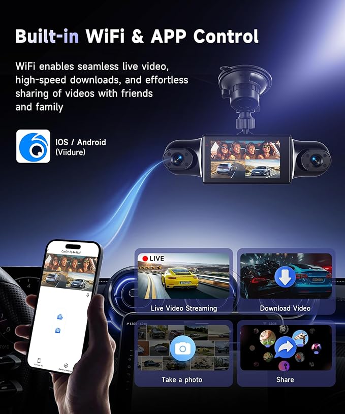 360° Dash Cam Front/Rear/Inside/Side 4-Channel Dash Camera FHD 2K+1080P×3 Car Dash Cam with WiFi, APP Control, 128GB SD Card Included, 8 IR Night Vision, G-Sensor, 24/7 Parking Mode