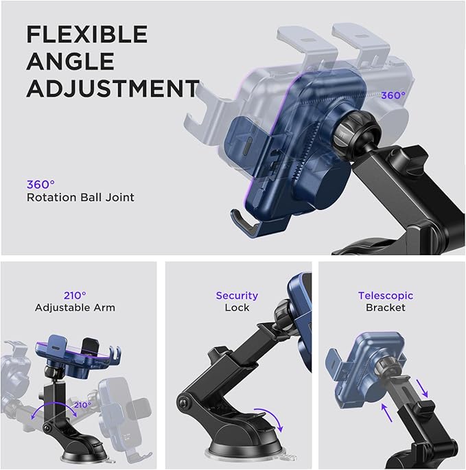 Wireless Car Charger,【7 Colored LED Backlit】15W Auto Clamping Car Charger Phone Mount Holder fit for iPhone 14 13 12 Mini Pro Max 11 XR XS X, Samsung Galaxy S23 Ultra S22 S21+ S10+ Note 20, etc - Blue