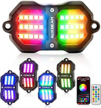 Auxbeam 4-Pod RGB LED Rock Lights with Brake Mode 213° Dual-Side Lighting Dynamic Color Changing Underglow Kit w/Bluetooth APP+Remote Control Music Voice Sync Waterproof for Truck ATV 1 Year Warranty