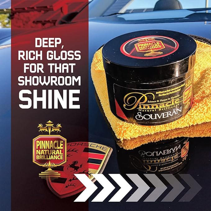 Pinnacle Natural Brilliance Souveran Wax | Hand-Poured Carnauba Wax for Deep, Rich Shine | Enhances Gloss & Clarity for Stunning Paint Finish | PIN-312-S | 3oz