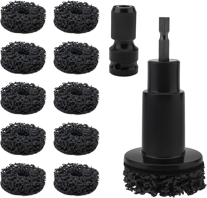 Wheel Hub Resurfacing Kit, Brake Hub Cleaning Tool with 10 Pads, Wheel Stud and Hub Cleaner Fits Power Drill or 1/2" Impact Driven Wrenches, Quick Rust Removal for Lug Studs and Rotors (Plastic Black)