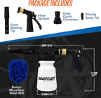 SwiftJet Car Wash Foam Gun + Microfiber Wash Mitt - Works with Any Soap - Garden Hose Car Foam Sprayer - Foam Cannon Car Wash Kit - Car Accessories Foam Blaster (Black Foam Gun with Mitt)