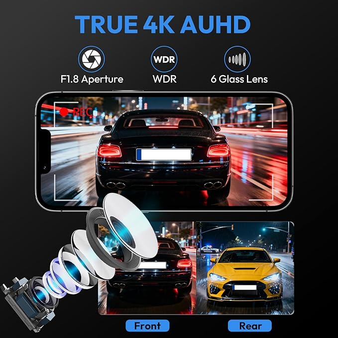 4K Dash Cam for Ford Ranger 2024 2025 2026 XL XLT Lariat Raptor,OEM-Look,2160P UHD Video,Built-in WiFi & APP,Loop Recording,G-Sensor,Plug & Play,64GB Card