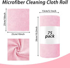 Niurewan Microfiber Cleaning Cloth Roll,75 Pack Reusable Tear Away Microfiber Towels,Ultra Absorbent Dish Rags for Car,Home,Garage or Shop (Pink)