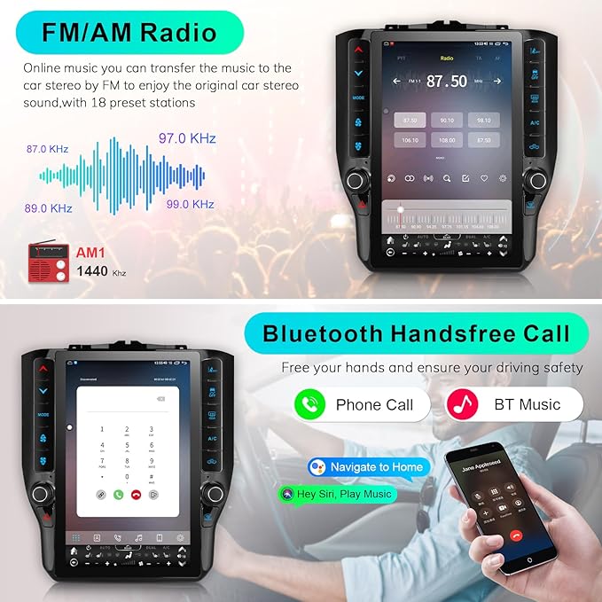 8 Cores 6+128G Radio Upgrade, 2019-2024 for Dodge Ram 1500 2500 3500 Truck Radio Upgrade,12.1 inch Vertical Touchscreen Support Wireless CarPlay Android Auto GPS Bluetooth FM SWC(Inches, 12.1)