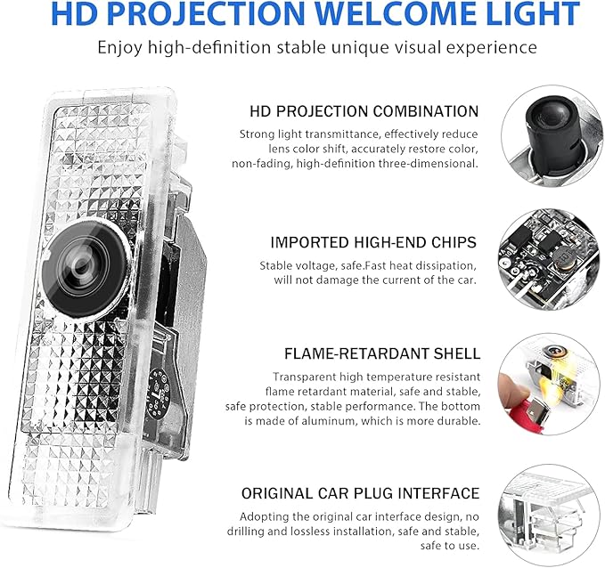 Never Fade HD Door Light Logo Projector Compatible with 1/2/3/4/5/6/7/M/X/Z/GT Series Accessories, 2Pcs 3D LED Ghost Shadow Laser Car Courtesy Step Light Puddle Lamps (ClassicBlueWhiteLogo)