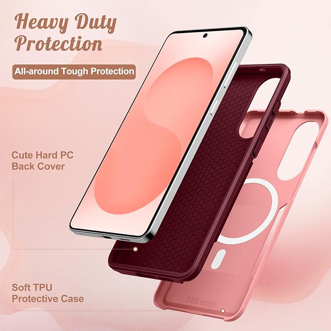 for Samsung Galaxy S25 Edge Case - Compatible with MagSafe Women Girls Cute Magnetic Protective Phone Cover Girly Kawaii Strawberry Heavy Duty Shockproof Design for Samsung S25 Edge Case