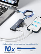 USB Hub, Dockteck 4-Port USB 3.0 Splitter, Aluminum 2ft USB Extender Compatible with MacBook,XPS, Surface Pro,Mac mini/Pro, iMac, Mouse, Keyboard, Flash Drive, HDD,Camera, and More
