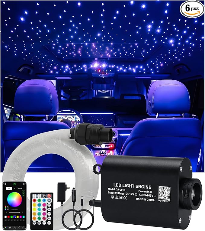 Starlight Headliner Light Kit 16W Upgraded Car Home Fiber Optic Lights 600pcs*0.03in(6.5ft/2m) Sound Activated APP/Remote Control Small Size Star Lights for Car Home Star Ceiling Decoration