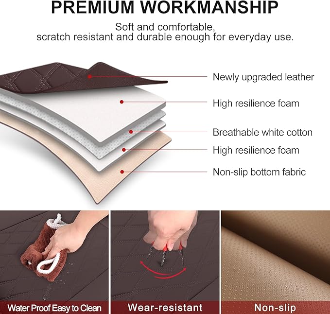 BEITK 1 Pack Leather Front Car Seat Cover Bottom Car Seat, Anti-Slip and Full Wrap Driver Car Seat Protectors, Luxury Waterproof Bottom Auto Seat Cushion Pad Mat for Most Vehicles(Coffee)