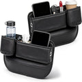 Car Leather Cup Holder Gap Bag, New Car Seat Gap Filler Organizer with Cup Holders, Console Organizer for Phone, Keys and Small Items, Universal Fit Essentials for SUV, Truck & Sedan (2pc)