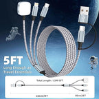 Travel Essentials 3 in 2 Charging Cable for Apple iWatch Charger (2Packs 5FT), UB-A/USB-C Multi Charging Cable/Cord for All Devices Compatible for iWatch Ultra/SE/10-1, iPhone16 15 14, Android, More