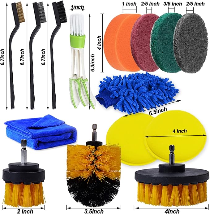 Car Cleaning Tools Kit, 26 Pcs Car Detailing Brush Set, Auto Detailing Drill Brush Set for Cleaning Automobile Interior, Exterior, Wheels, Dashboard, Leather, Air Vents