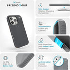 Speck iPhone 16 Pro Case - Slim Phone Case iPhone 16 Pro - iPhone 16 Pro Phone Case - Presidio 2 Grip - Charcoal Grey/Bronze