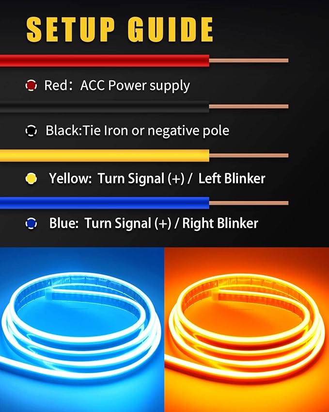 Dynamic Scan Start Up Hood Light Strip Sequential Flowing Turn Signal Lights Flexible Car Led Light Strip Exterior DRL Daytime Running Light,Dual Color Amber Ice Blue Switchback 12V 70inch (1Set)
