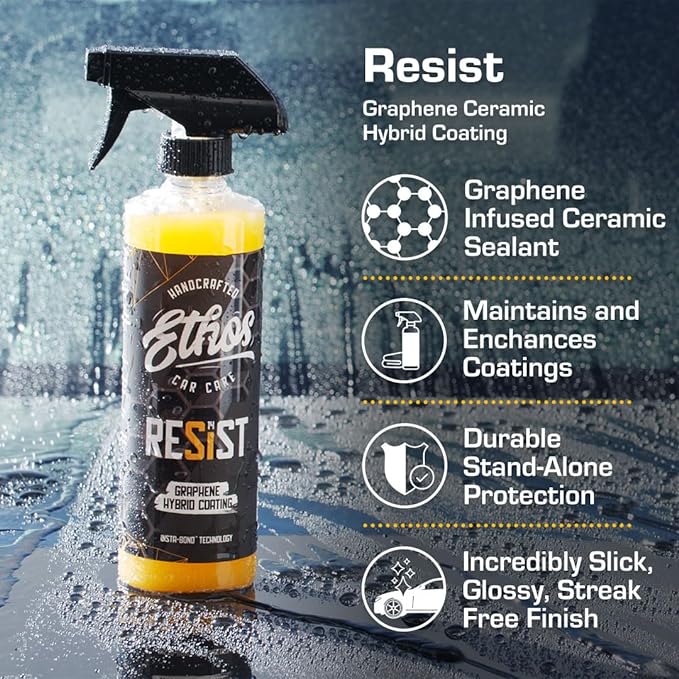 Ethos RESIST Graphene Spray Coating for Cars – Graphene Ceramic Coating Spray, Extreme Hydrophobic Protection, Gloss Enhancement, Ceramic Coating for Cars – 16oz