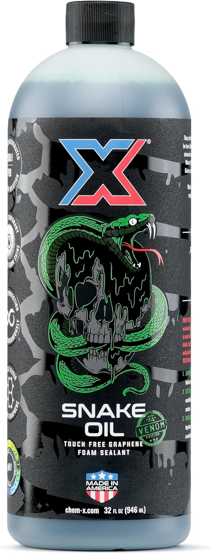 Chem-X Snake Oil Venom: Touch Free Graphene Foam Sealant - Spray On Rinse Off, Hydrophobic Gloss Finish, Long-Lasting Protection, Safe on Paint, Glass, Trim, Wheels, and More - 32oz