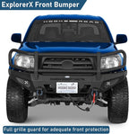 Hooke Road Tacoma Front Bumper Grille Brush Guard for 2005-2011 Toyota Tacoma 2nd Gen Pickup, Steel Push Bull Bar with Winch Plate & LED Lights, Full-Width Off Road Protection