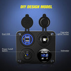 Nilight 4 in 1 ON OFF Charger Socket Panel Dual USB Charger Power Outlet LED Voltmeter Cigarette Lighter Socket LED On Off Rocker Toggle Switch for Truck Car Marine Boats RV, 2 Yeas Warranty