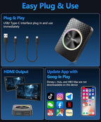2026 CarPlay Wireless Adapter, Android Auto AI Box, Turn Car Screen into TV (Stream Netflix/YouTube), Plug & Play Magic Video Dongle, Support TF Card, Bluetooth 5.1 + WiFi Connectivity