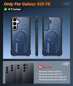 FNTCASE for Samsung Galaxy S25-FE Case: with [Magnetic Ring Kickstand] [Screen Protector] [Compatible with MagSafe] [Military-Grade Drop Protection] Heavy Duty Full Body Protective Phone Cover Blue