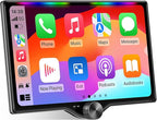 10.1" QLED Double Din Car Stereo with Wireless Carplay & Android Auto, Music Sync Luminous Bar, SWC, Bluetooth, Backup Camera, 240W, Dual Subwoofer Output, Car Radio, Navigation, FM/AM