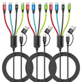 Travel Essentials 4 in 2 Multi Charging Cable [3Pack 5FT], Car Accessories Charging Cable, Chargers for Multiple Devices ith IP/Type C/Type C/Micro, Compatible with Most Phones/Tablets and More