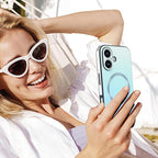 Guppy Compatible with iPhone 16 Plus Case Magnetic, with Full Camera Lens Protector [Compatible with MagSafe] Scratch Resistant Gradient Glass Back Cover Phone Case-Blue