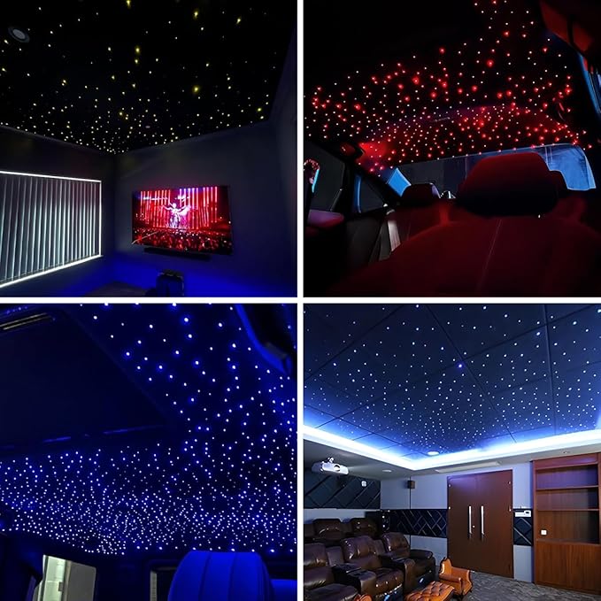 Starlight Headliner Kit 600 Piece Twinkle 0.03in(6.5ft/2m) with White Meteor Fiber Optic Light Kits Car Roof Lights RGBW Music Activated/APP Control Star Lights for Car Theater Game Bed Room Ceiling