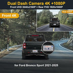 Fitcamx Front 4K+Rear 1080P Dash Cam Adapts for Ford Bronco Sport 2021-2025 (HD2-D5500), 5 Pin Plug, Integrated OEM Look, WiFi & APP, Dual HD Video, Loop Recording, G-Sensor, Easy to Set, 128GB Card