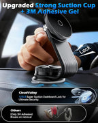 CloudValley Magnetic Car Mount with 15W Fast Charging, 360° Adjustable Bendable Aluminum Arm, Dashboard & Windshield Wireless Charger Phone Holder with Upgraded Silicone Adhesive Pad for iPhone