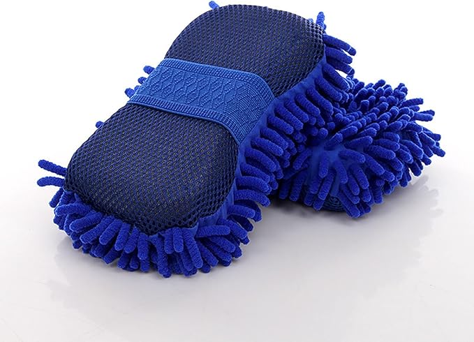 Car Wash Mitt,Microfiber Chenille Car Wash Mitt,Double-Sided lint-Free,Scratch Free,Cleaning Mitts for Truck, SUV, RV (Blue)