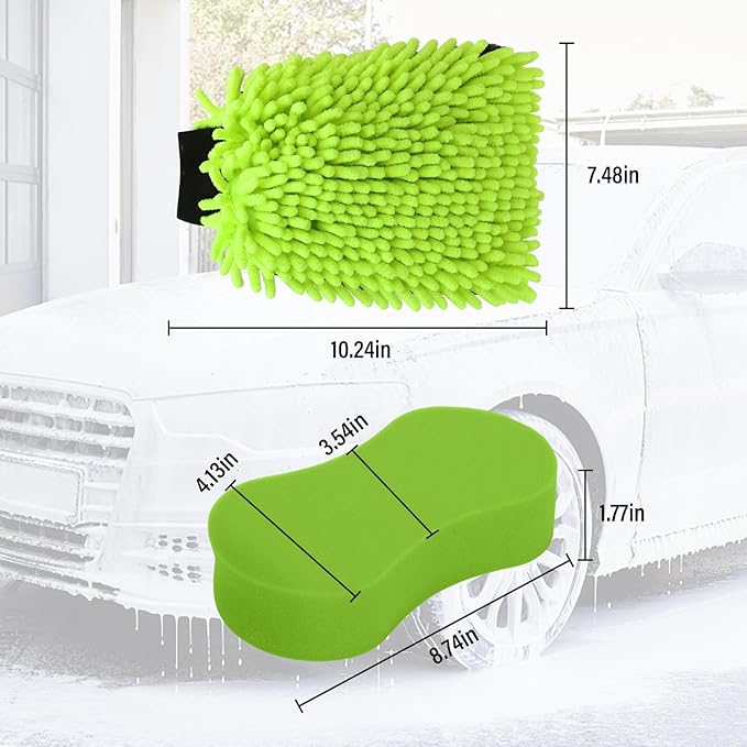 2 Pack Car Wash Mitt Microfiber & Car Wash Sponge,Non Scratch Microfiber Mitt and Sponges for Car Washing Supplies,Trucks and Motorcycles