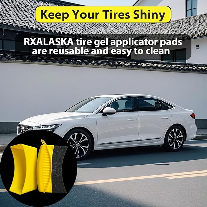 2 Pack Tire Shine Applicator Pads, Reusable Tire Dressing Applicator Sponge, Curved Tire Gel Applicator Forms with Lid, Yellow Tire Applicator Pads for Car Cleaning Detailing
