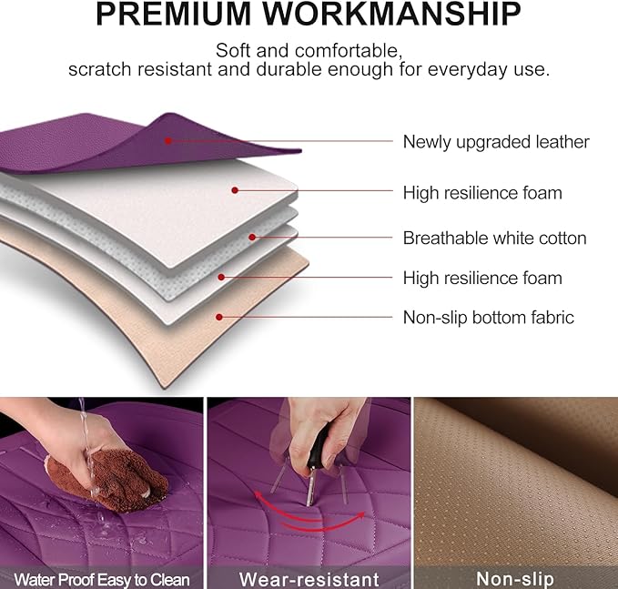 BEITK 2 Pack Leather Front Car Seat Cover Bottom Car Seat, Universal Anti-Slip Driver Car Seat Protectors with Storage Pocket, Waterproof Bottom Auto Seat Cushion Pad Mat for Most Vehicles(Purple)