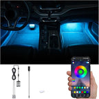 RGB Car Footwell Ambient Lighting Kit USB 16.7 Millions Colors Sound Active Music Sync APP Control Car Interior Multicolored Footwell Atmosphere Light