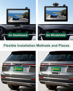 Solar Wireless Backup Camera 5'' HD Split-Screen Monitor Reversing Camera Stable Signal Dual Channel Back Up Kit Easy Installation Night Vision Waterproof Reverse Camera for Car RV Van SUV