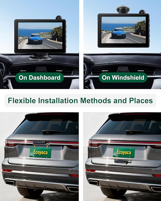 Solar Wireless Backup Camera 5'' HD Split-Screen Monitor Reversing Camera Stable Signal Dual Channel Back Up Kit Easy Installation Night Vision Waterproof Reverse Camera for Car RV Van SUV