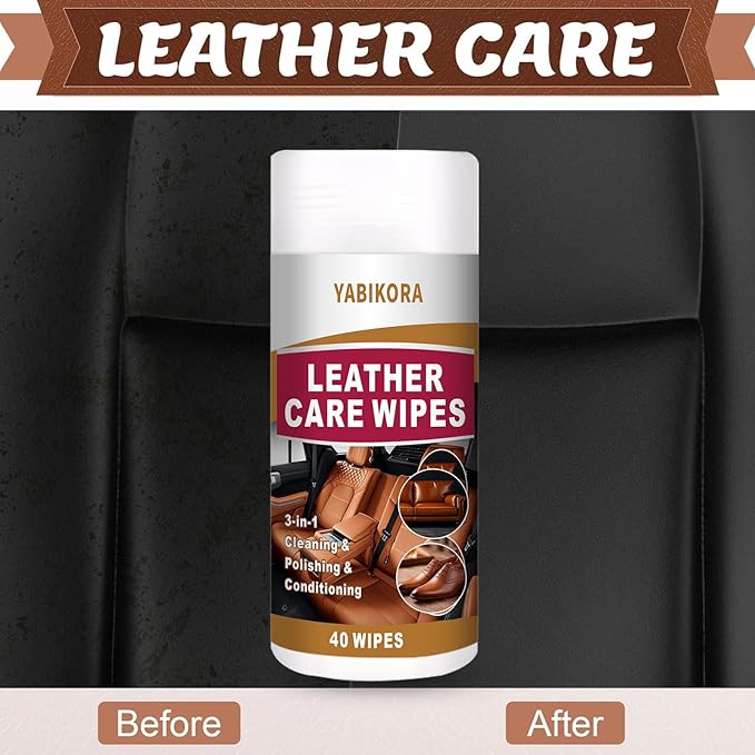 Leather Wipes, Full 80 Wipes Leather Seat Wipes for Car Interior, Steering Wheel & Furniture, Leather Couch Wipes and Conditioner - Generously Sized (4.72 X 5.51 Inch) - 2set