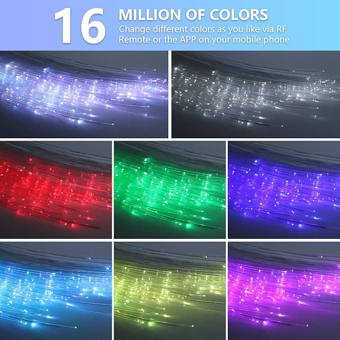 16W Car Home Starlight Headliner Kit, Twinkle & Sound Activate RGBW Fiber Optic Lights with APP & Remote Control, Star Lights for Ceiling Decoration, 200 pcs 9.8ft