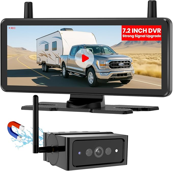 AUTO VOX Wireless Backup Camera Magnetic:Portable No Wiring 1 Min Install Trailer Hitch Camera,2-Channel HD 1080P Car Monitor & IR Night Vision Back Up Camera Systems for Truck,RV (7.2 inch)