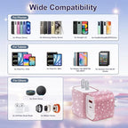 Aolcev for iPhone Charger Fast Charging Bling 2 in 1 USB A USB C Charger Block 25W Type C Fast Charging Blocks for iPhone 17 16 15 14 13 iPad Bling USB C Adapter for Galaxy S26 S25 Rhinestones Pink