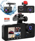 3 Channel Dash Cam Front and Rear Inside with 64GB Card, WIZACE1080P Dash Camera for Cars, Dashcam Three Way Triple Car Camera with IR Night Vision, Loop Recording, G-Sensor, HDR, 24 Hours Recording
