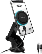 iHome Car Mount, Dashboard/Windshield/Vent Mount, Swivel Neck, Silicone Grip, Adjustable Mount Arm with Suction Cup Base (Magnetic Charging Car Mount)