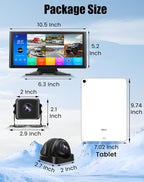10.36" Wired Backup Camera System for Truck RV Trailer, 5 Channel Dash Cam with 5 1080P Cameras, Touch Screen Monitor, No Delay Signal, DVR Loop Recording, Smart BSD Alerts, IP69 Waterproof, 64GB