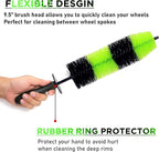 TAKAVU Master Wheel & Tire Brush, Easy Reach Rim Detailing Brush, Multipurpose Use for Wheels, Rims, Exhaust Tips, Motorcycles (Green)