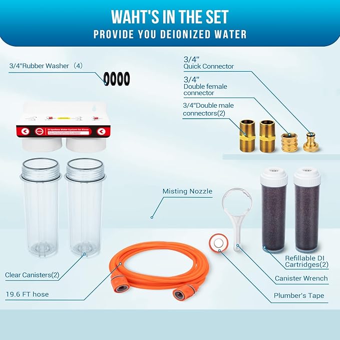 AKM Deionized Spotless Car Wash Rinse Water System, Color Change Resin, with Hose Nozzle Set, Spotless Water System for car wash, Spot-Free Water System for Car Washing, RV, Window,Boat